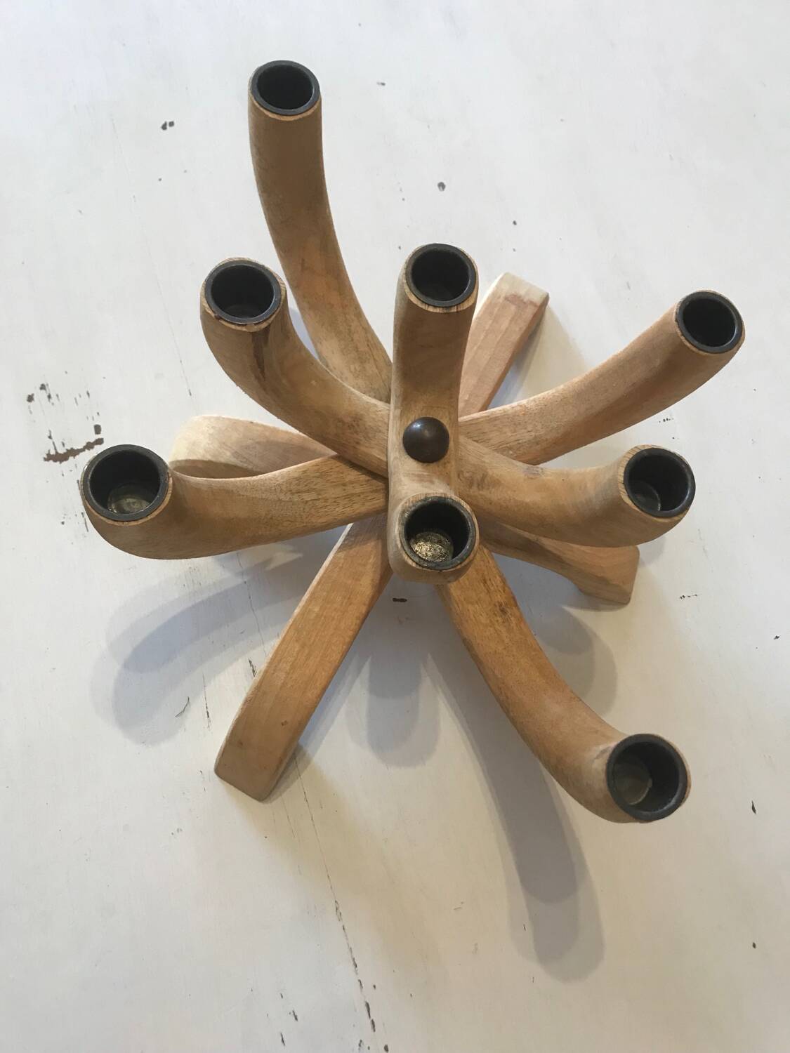 Scandinavian design vintage wood candle holder