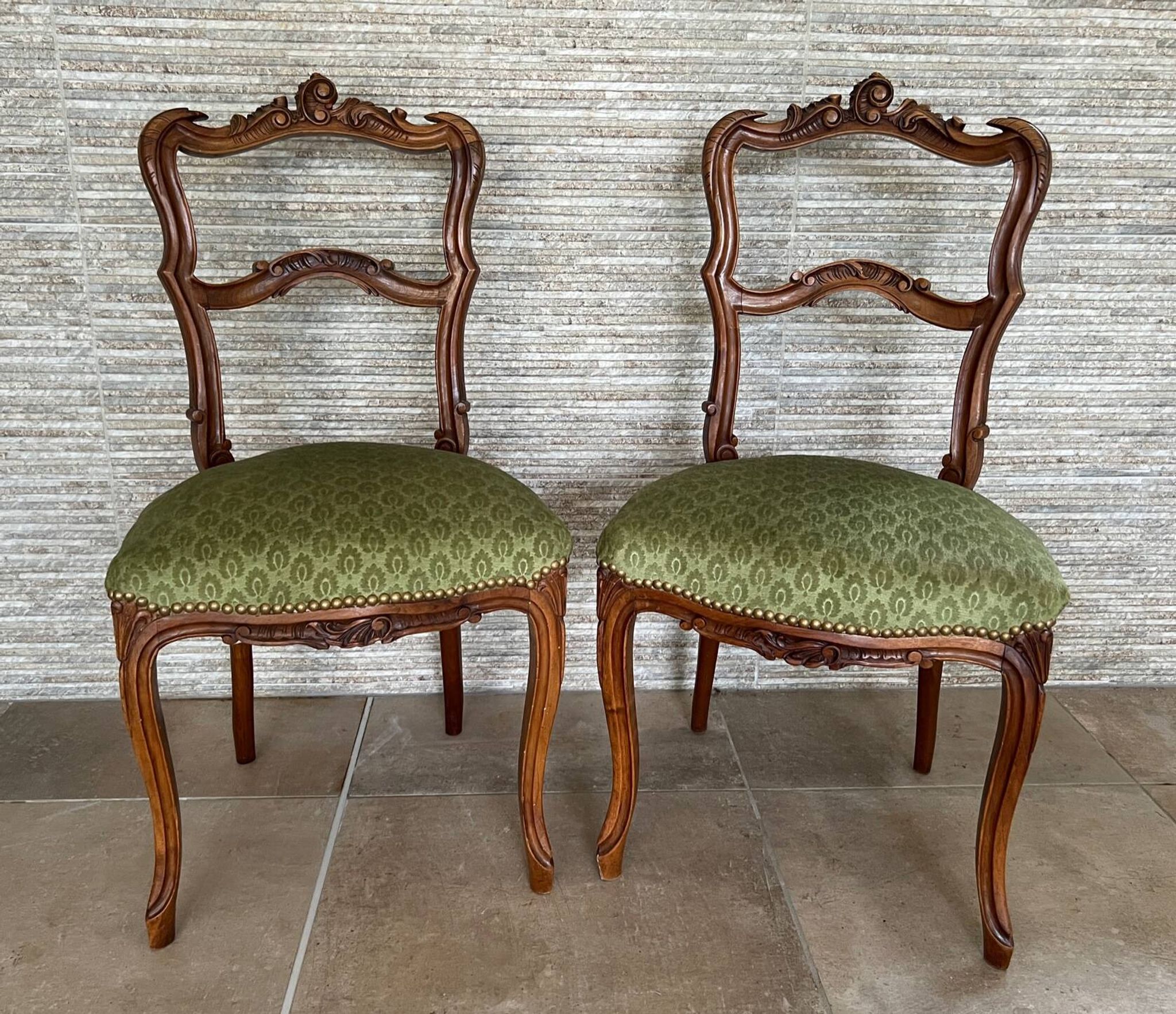 Pair of 19th century Louis XV style chairs, Napoleon III period in walnut