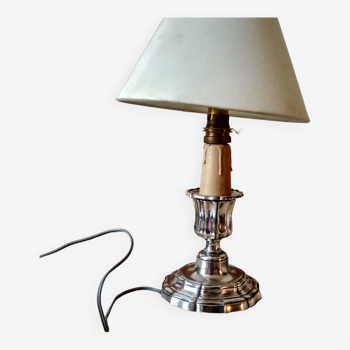 Silver metal lamp stand - candlestick lamp with fake electrified candle