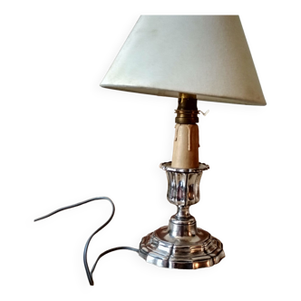 Silver metal lamp stand - candlestick lamp with fake electrified candle