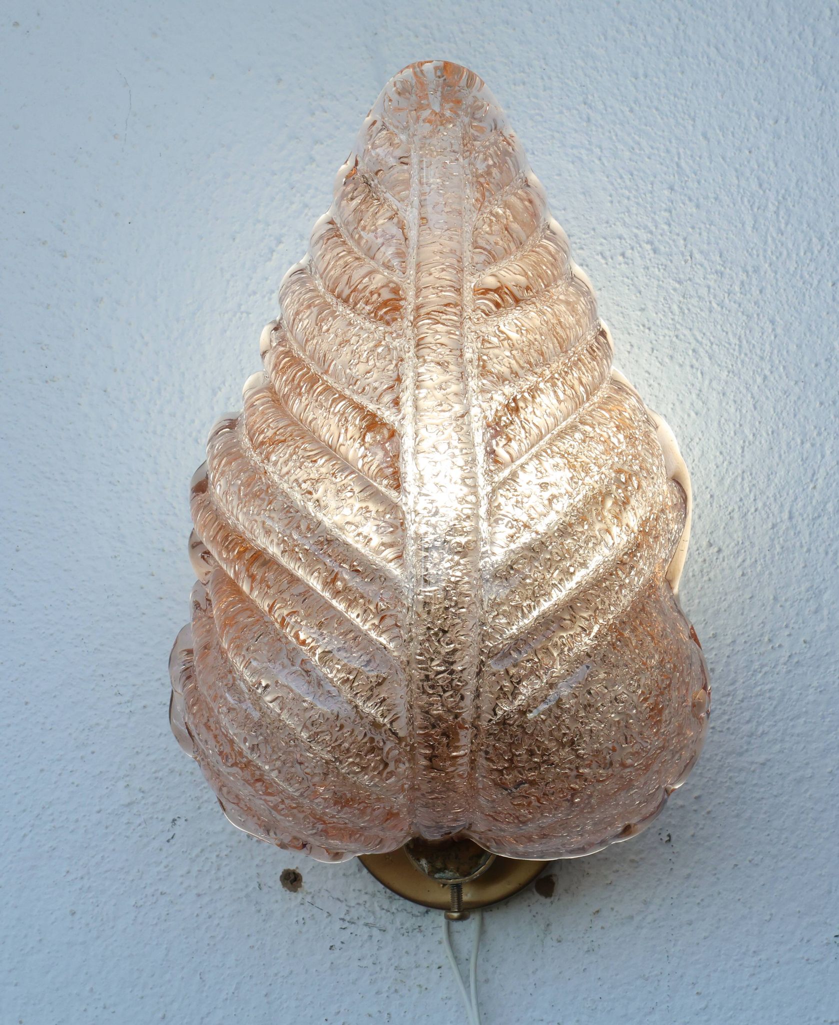 Set of 2 Wall Light Pink colour Murano Glass Leave by Barovier e Toso, 1950