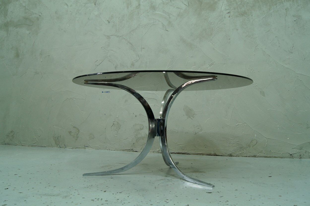 Italian modern chrome and glass coffee table, 1970