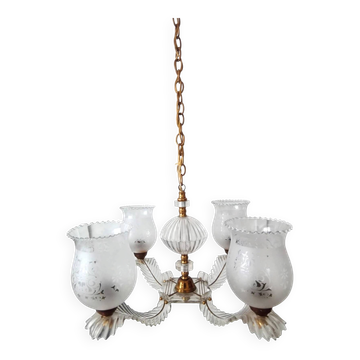 Lustre 3 feux vintage style florentin/Holywood Regency, années 70 revival 1