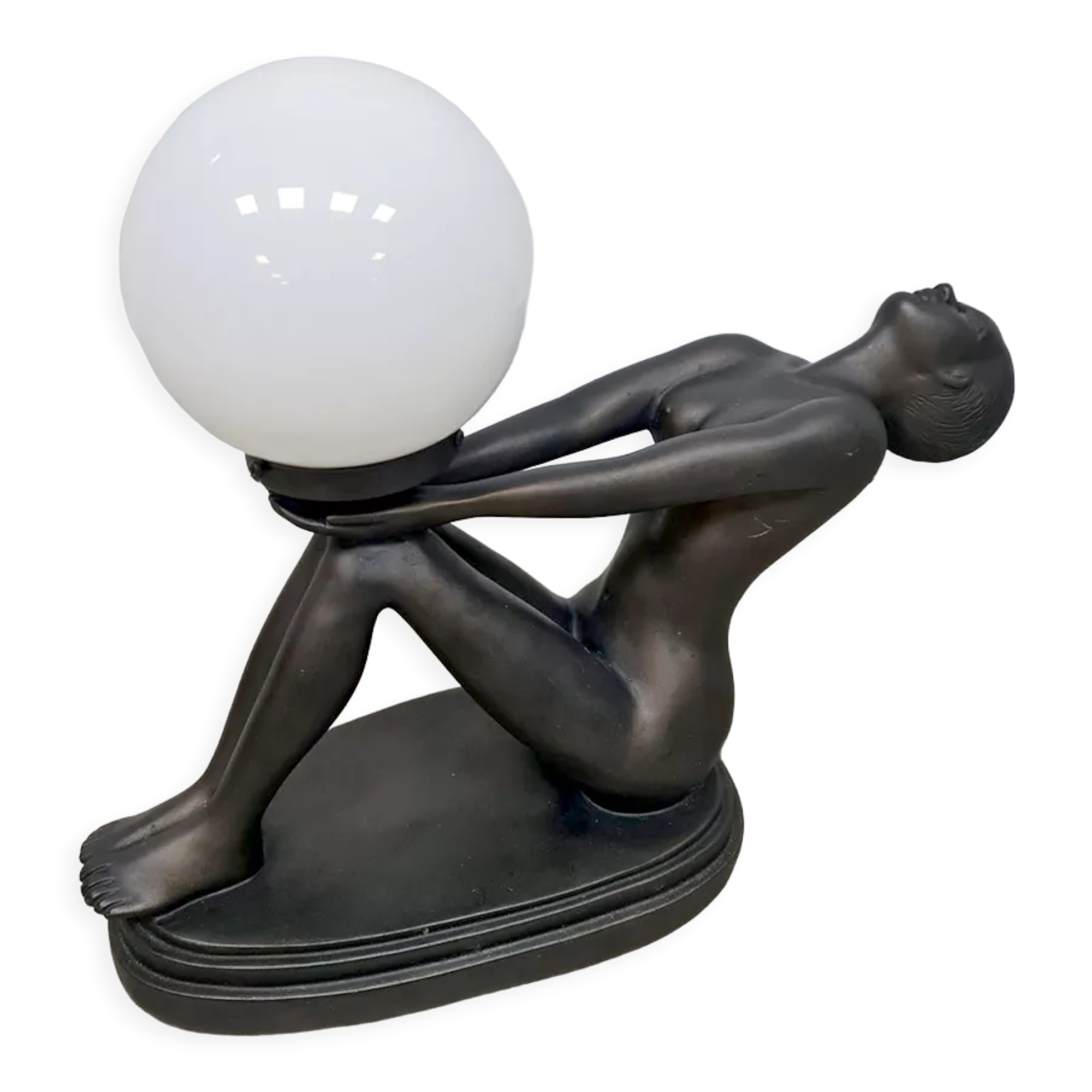 Art deco bronze sculpture lamp lady woman Max Le Verrier