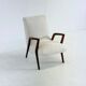 Italian mid-century lounge chair in cherry wood with white bouclé