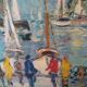 Oil painting on panel Alain Duperay port Breton, arrival of the fishermen