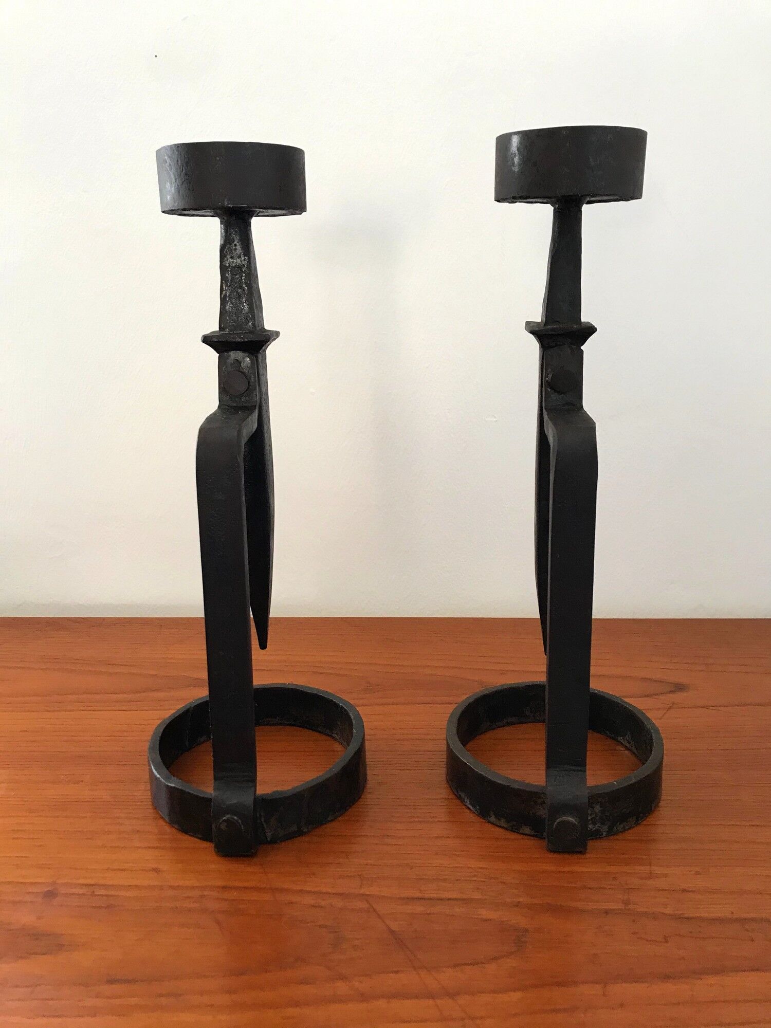 Wrought iron candlesticks brutalist art 70s