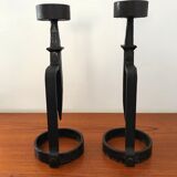 Wrought iron candlesticks brutalist art 70s
