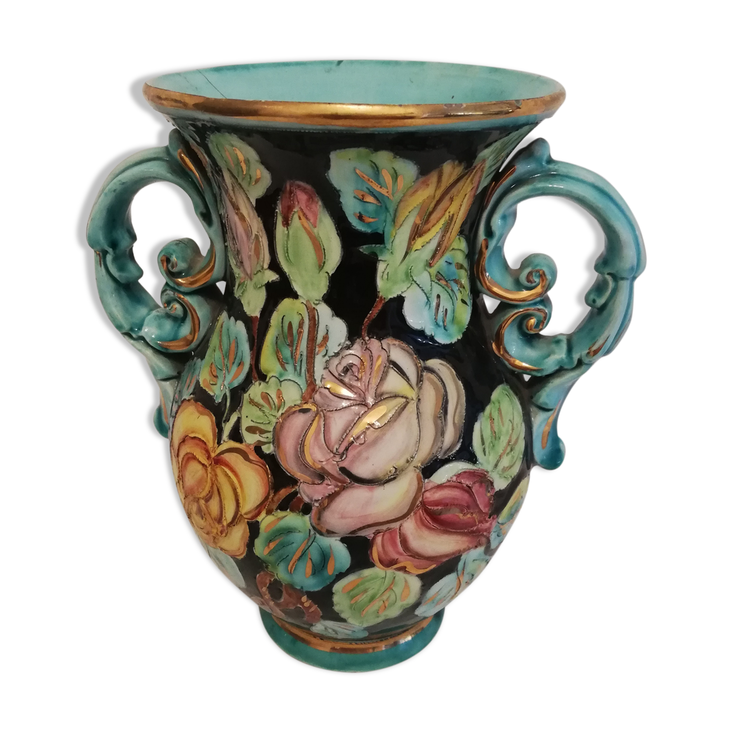 Vase Monaco à décor floral et anses travaillées