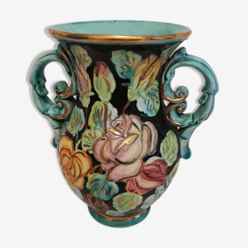 Vase Monaco à décor floral et anses travaillées