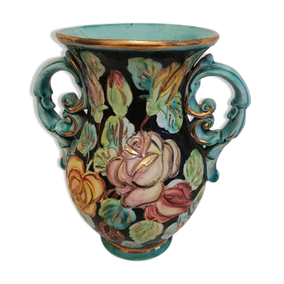 Vase Monaco à décor floral et anses travaillées
