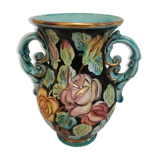 Monaco vase with floral decoration and worked handles