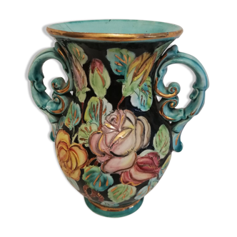 Monaco vase with floral decoration and worked handles