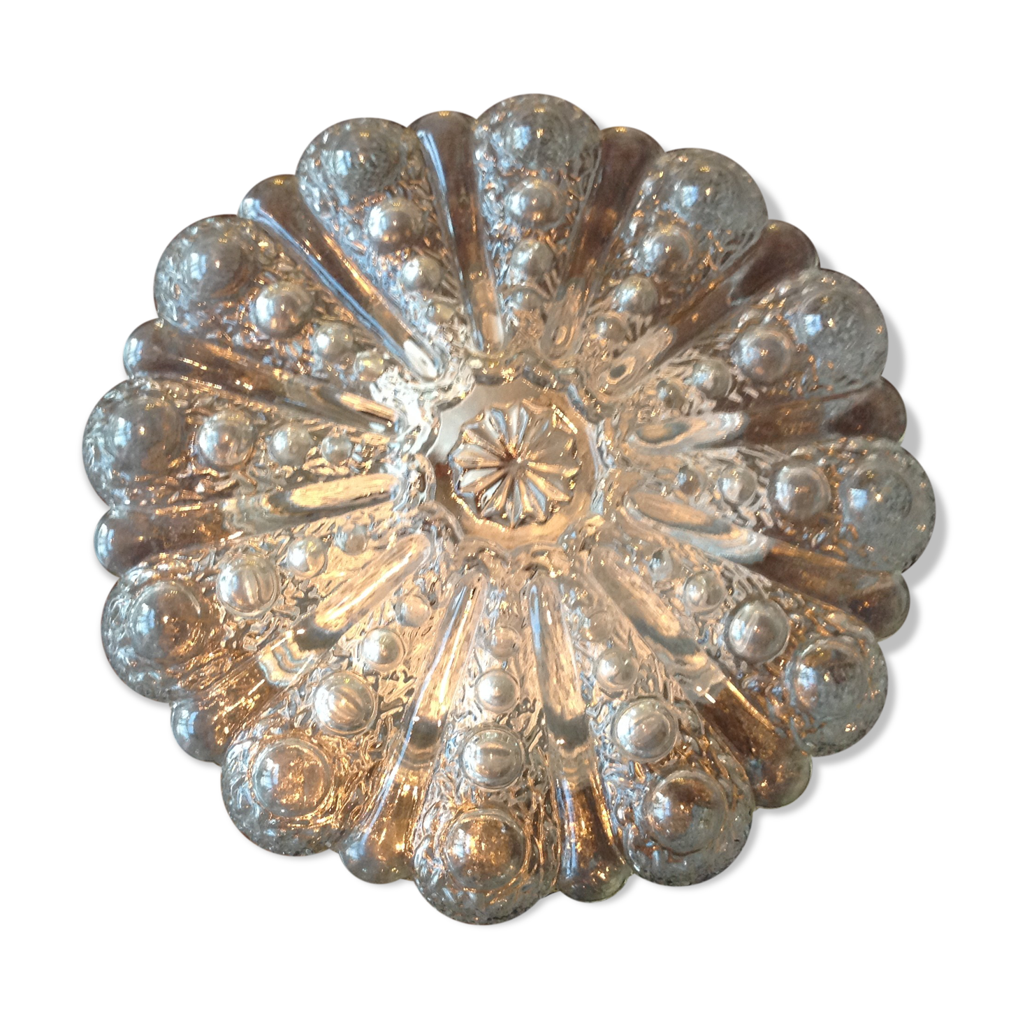 Round ceiling lamp in bubbled glass vintage 60s-70s