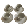 Set of 4 coffee cups and 4 white porcelain saucers