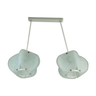 Lampe à pendante moderne en verre de glace à 2 lumières du milieu du siècle, années 1960, années 70