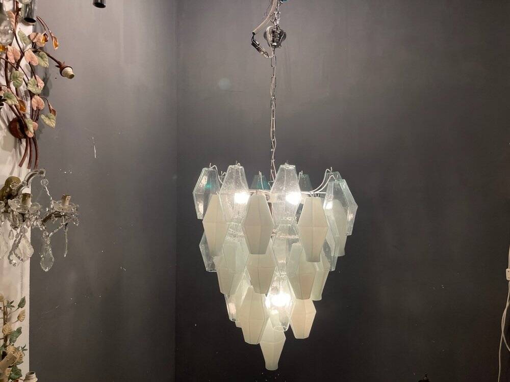 Large Polygon White Murano Glass Chandelier 1980’s
