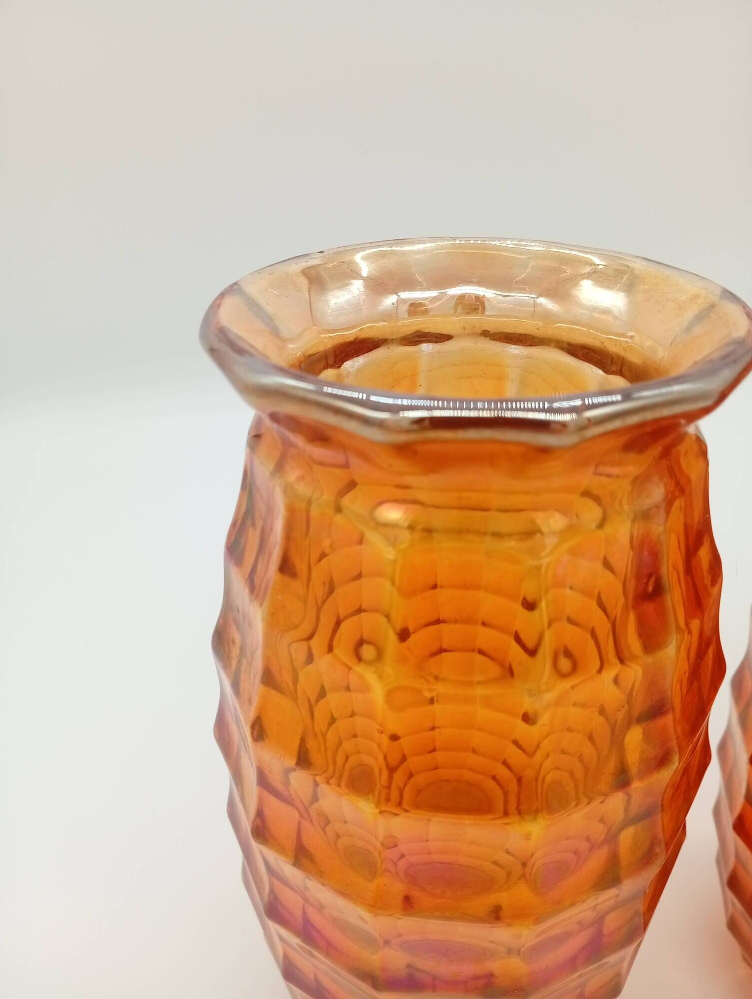Paire Vases Art Déco Josef Invald Carnival Marigold Orange Irisé Jacobean