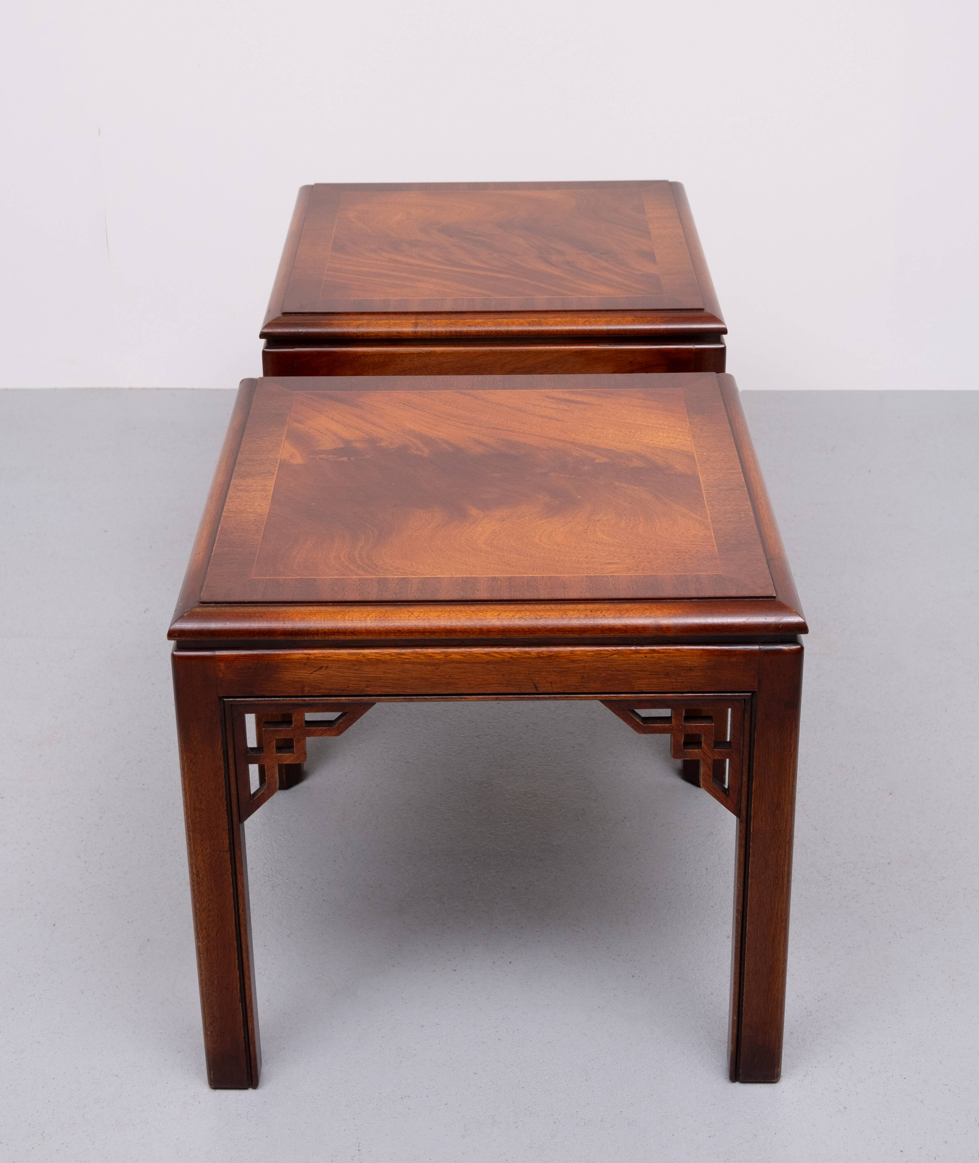 Drexel Chippendale pair Mahogany Sofa Tables 1970s USA