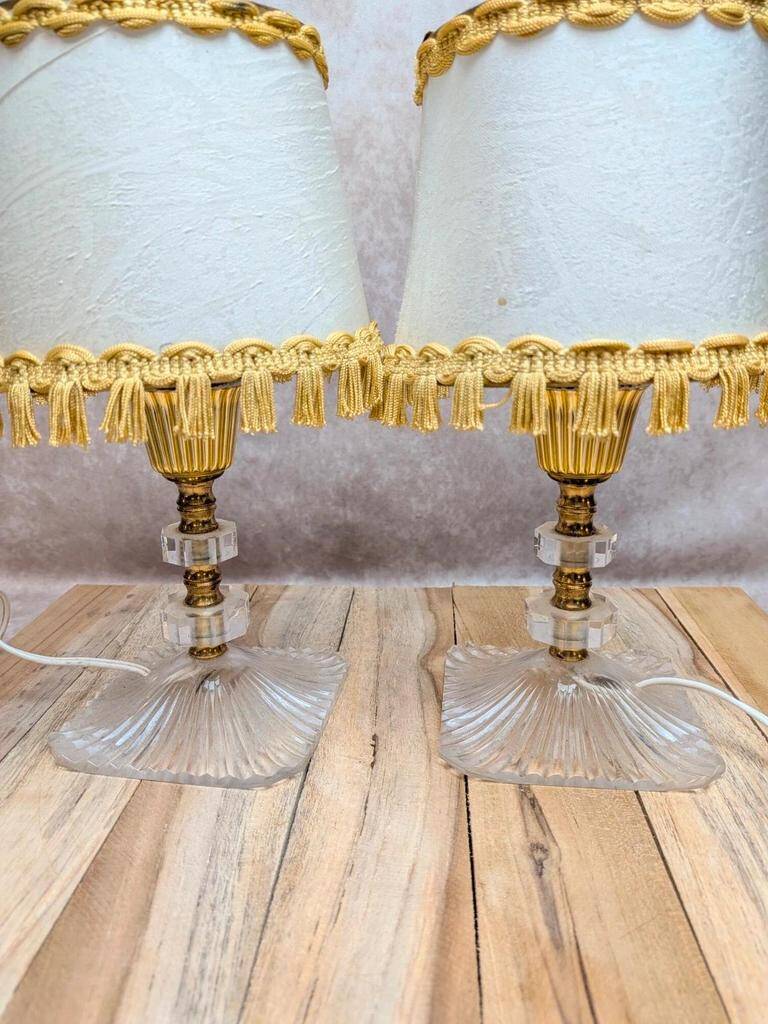 Pair of vintage lamps in plexiglass and gold metal