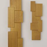 Pair of handcrafted modernist solid oak wall lights, circa 1980