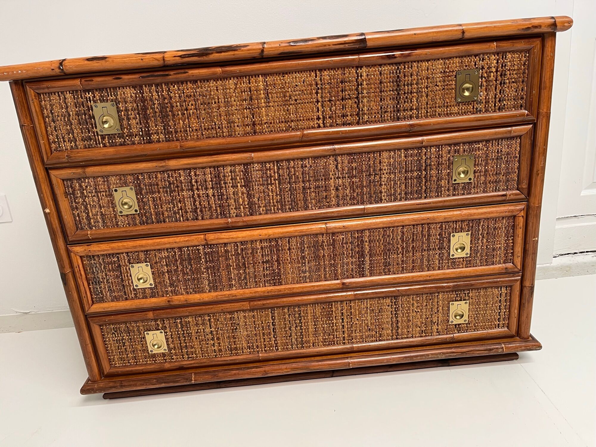 Vintage chest of drawers in bamboo and wicker 1970
