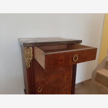 Classic occasional piece of furniture - Louis XVI style - 1 drawer - 1 marble tray holder - elm burl