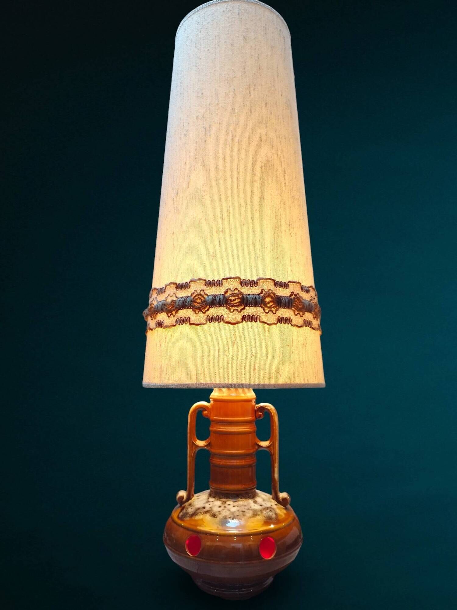 Lampe de sol vintage amphore en céramique à double éclairage, années