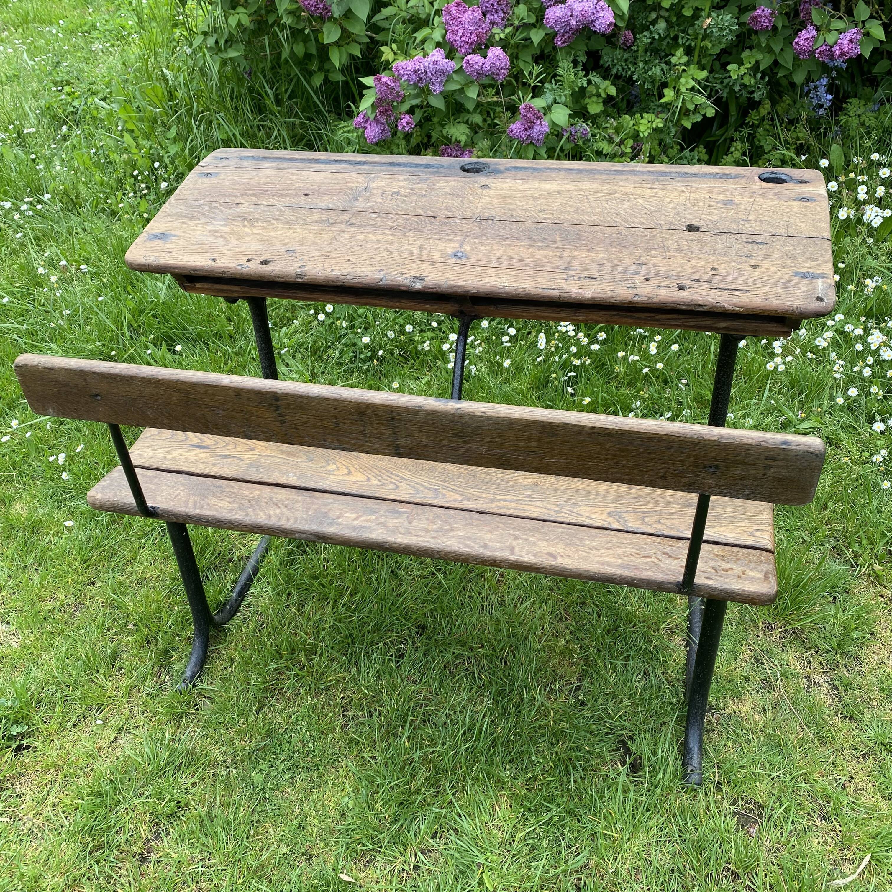 Old school desk in wood and cast iron