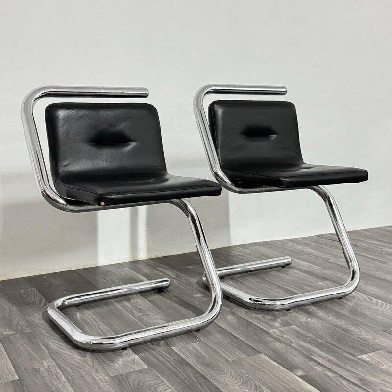 Chrome Tubular Steel Armchairs by Luigi Bardini, 1970s, Set of 2
