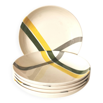 Set of 9 soup plates with yellow and green patterns