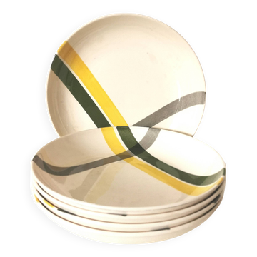 Set of 9 soup plates with yellow and green patterns