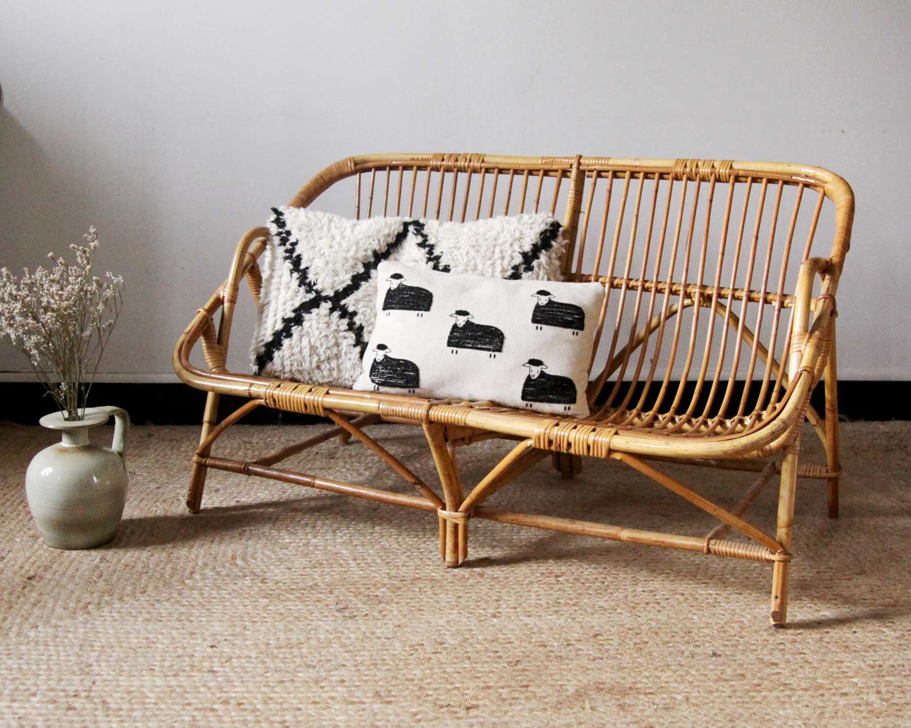 Vintage rattan bench