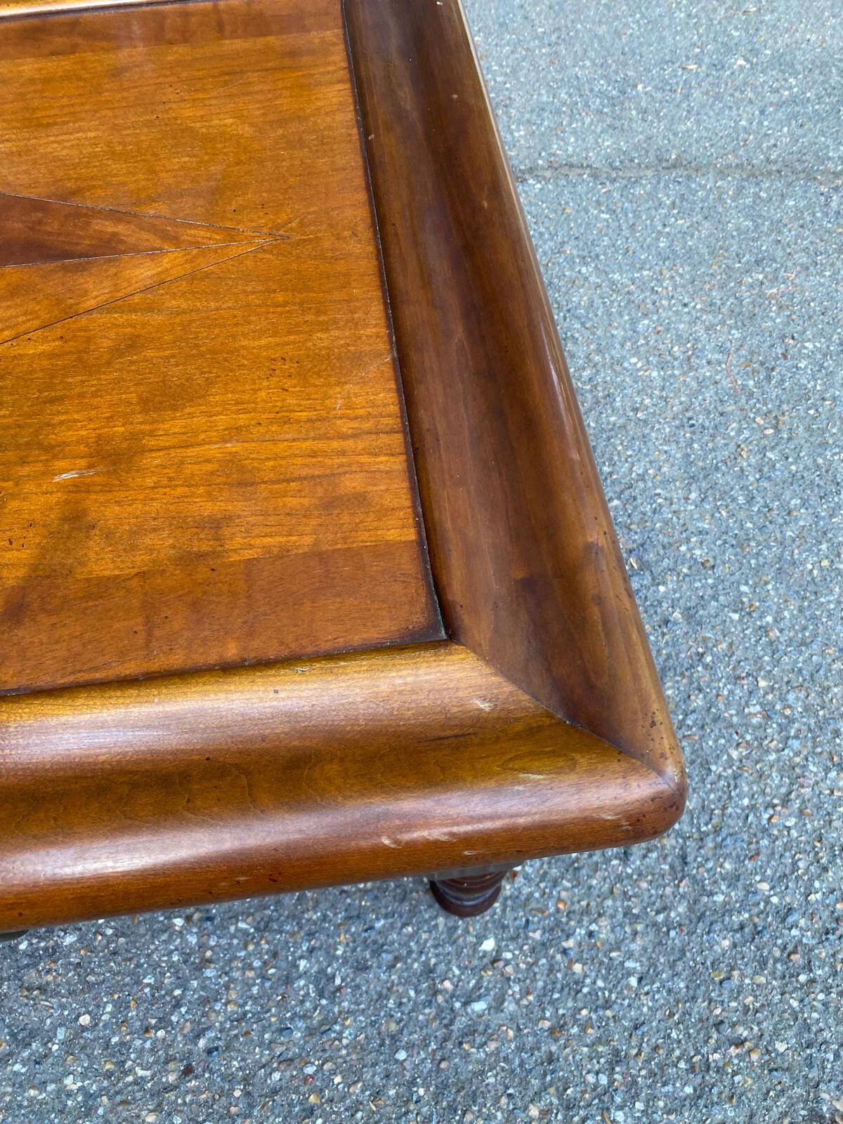 Solid cherry coffee table with 3 drawers in Louis Philippe style, 1980.
