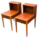 Set of 2 Scandinavian teak bedside tables with double tops, 1965