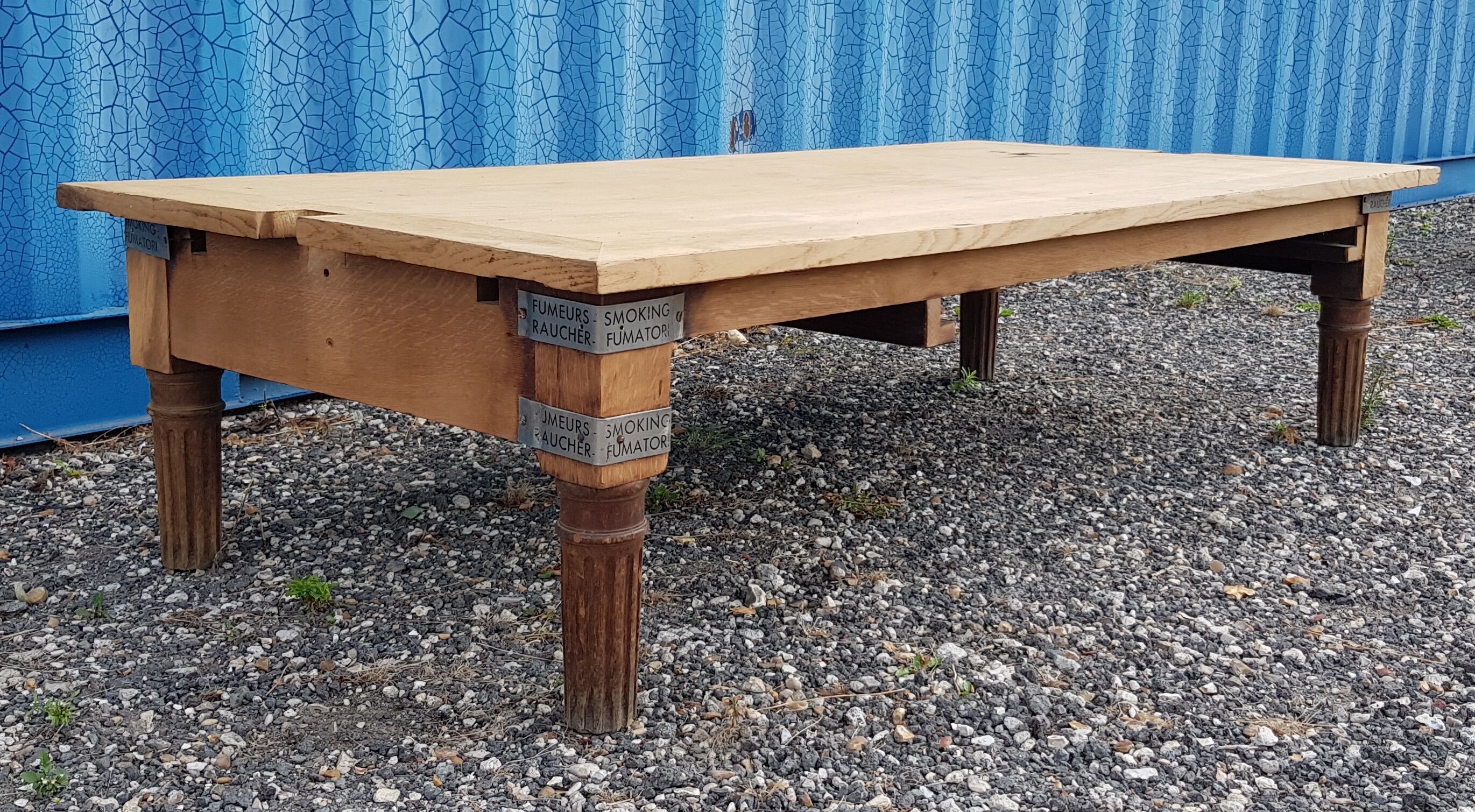 Solid oak coffee table from a pool academy