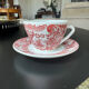 5 cups and 5 saucers Rivanel in red opaline from the 1970s.