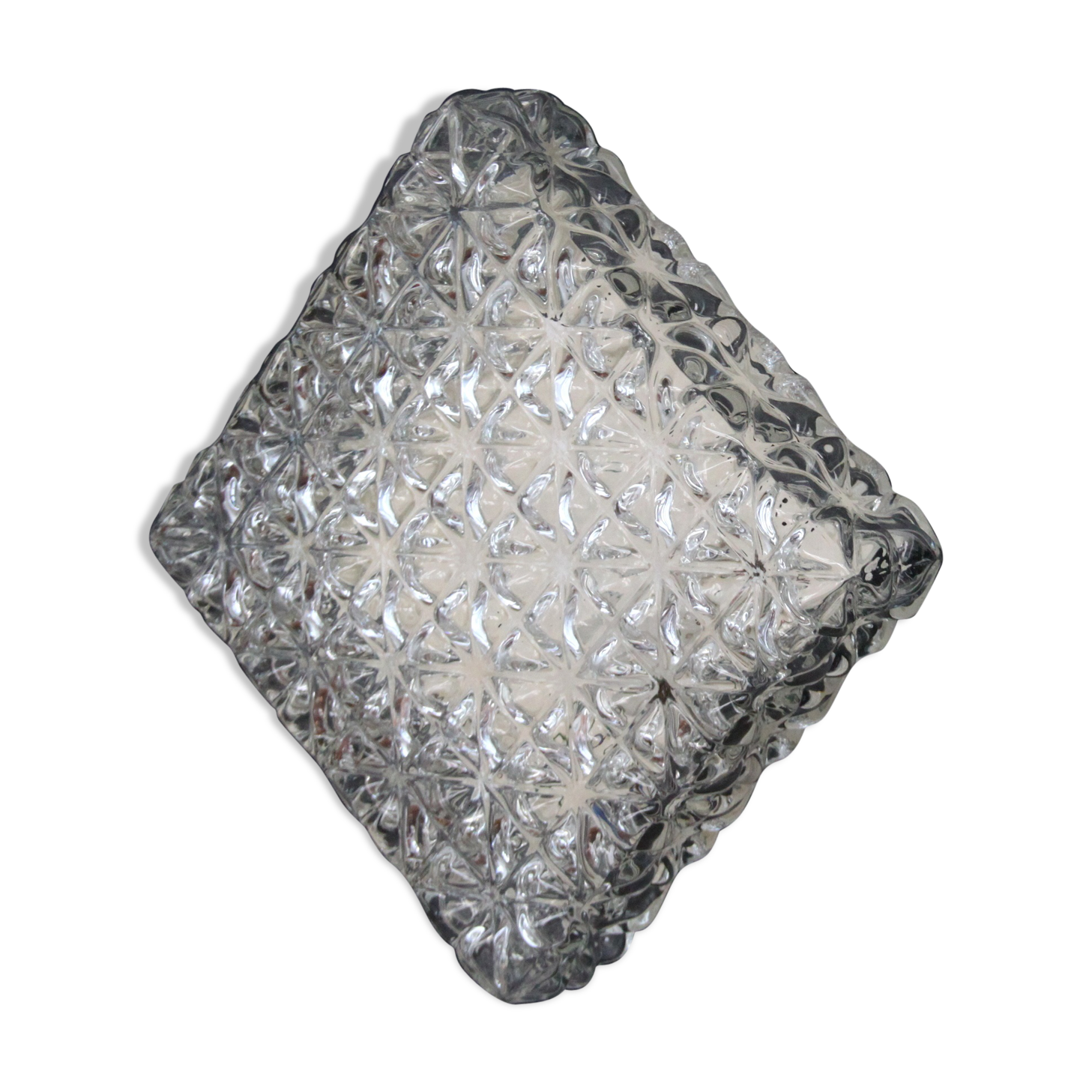 Square ceiling light in old glass thick, 70s