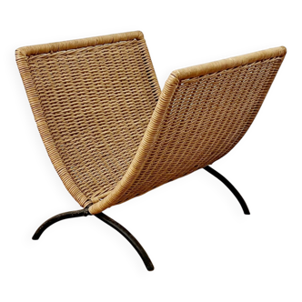 Porte-revues en rotin vintage - Années 60
