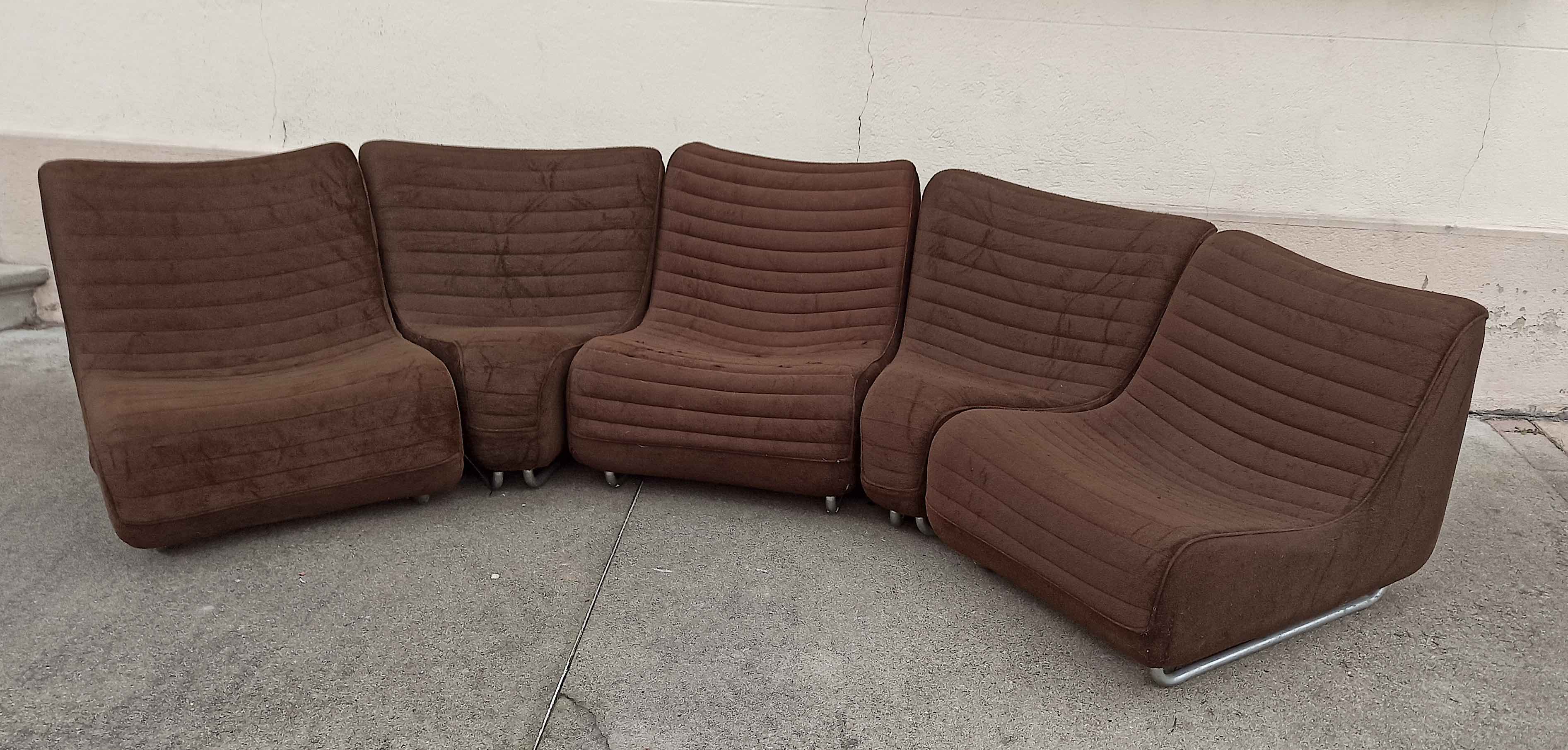 Ensemble de 5 chauffeuses marron Carl-Henrik Spak années 70