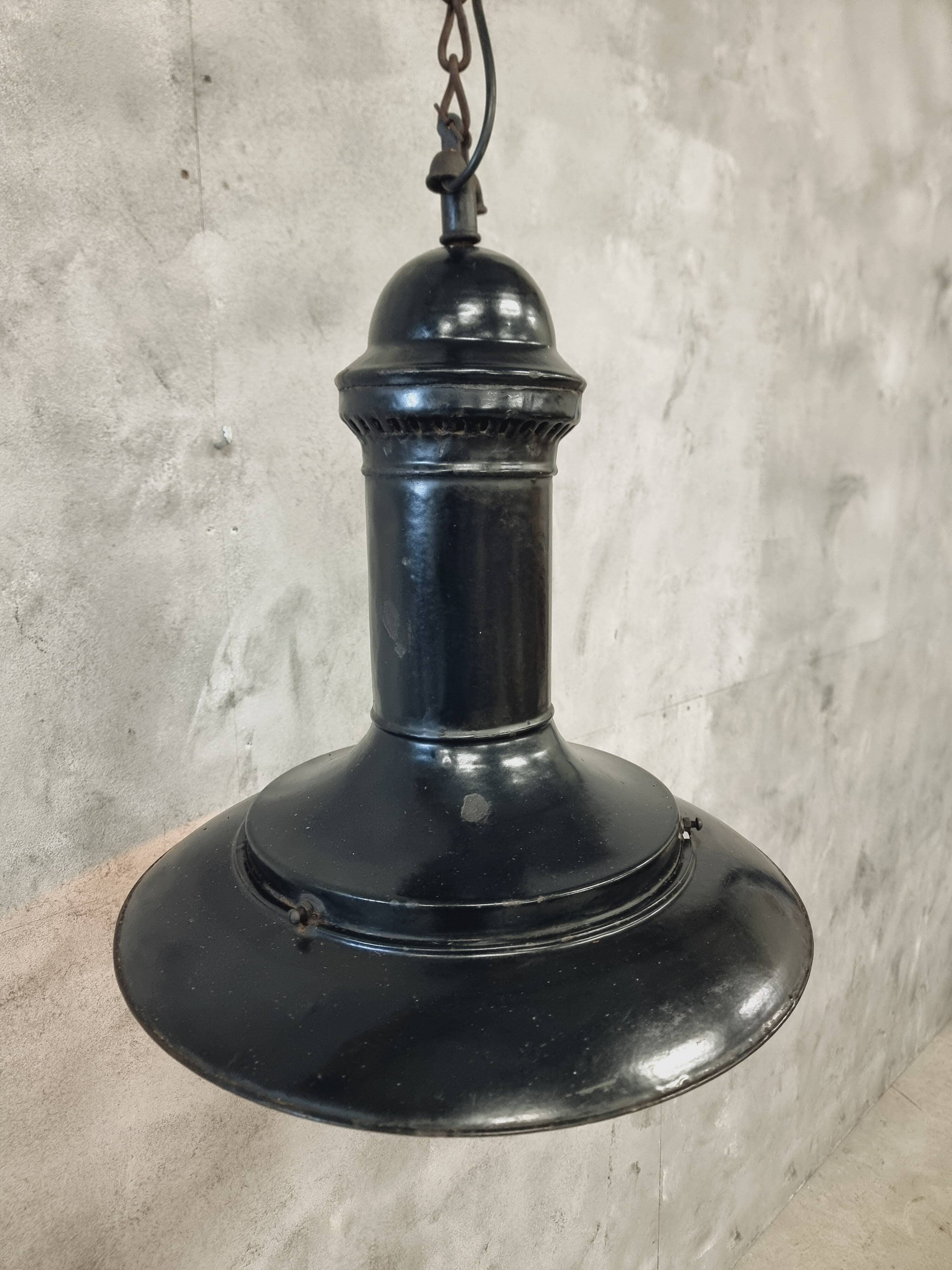 Philips antique black enamel pendant lamp diam 50 cm