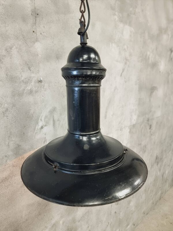 Lampe à suspension Philips antique émail noir diam 50 cm
