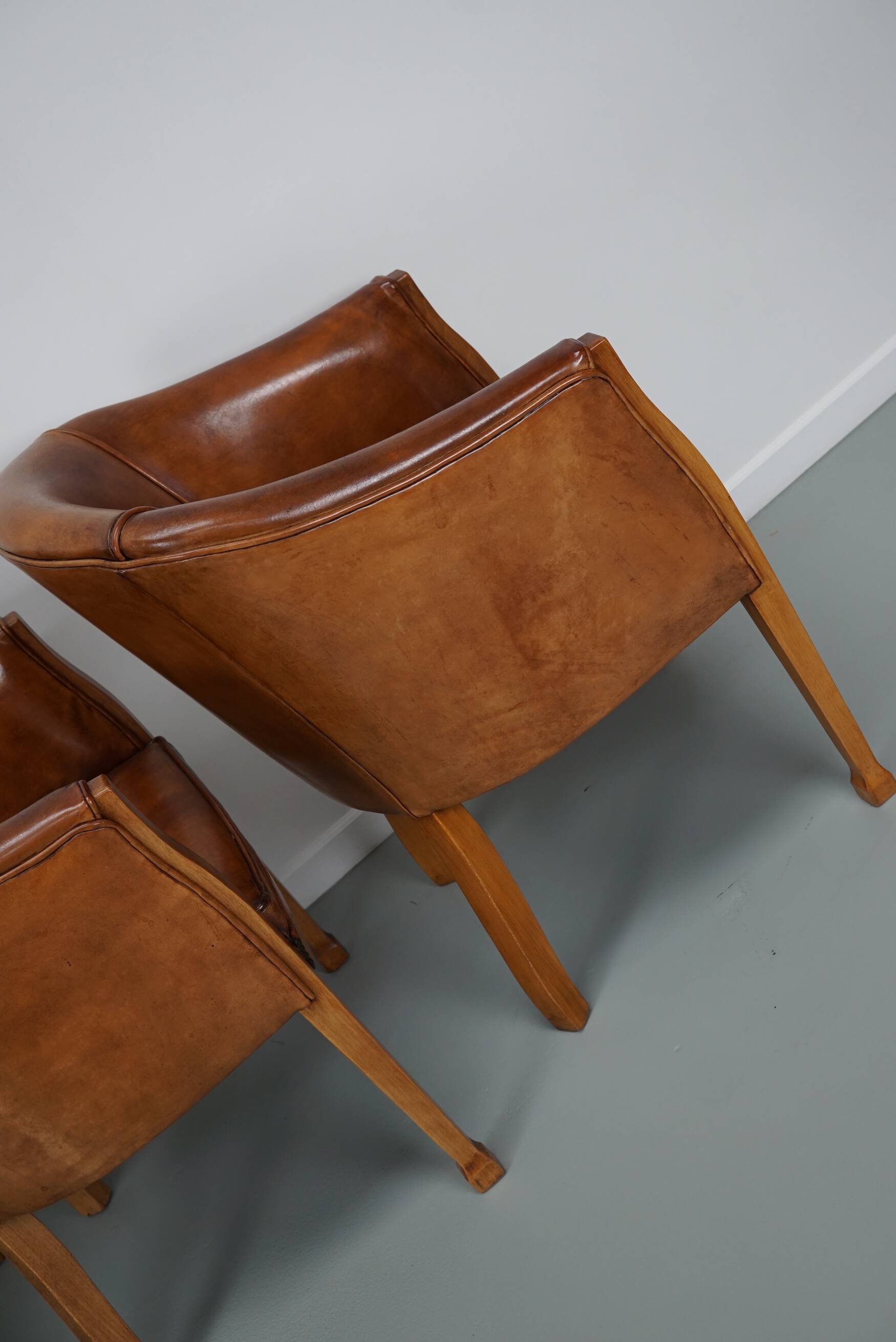 Fauteuils club style art déco en cuir cognac, pays-bas, set de quatre
