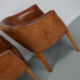 Fauteuils club style art déco en cuir cognac, pays-bas, set de quatre