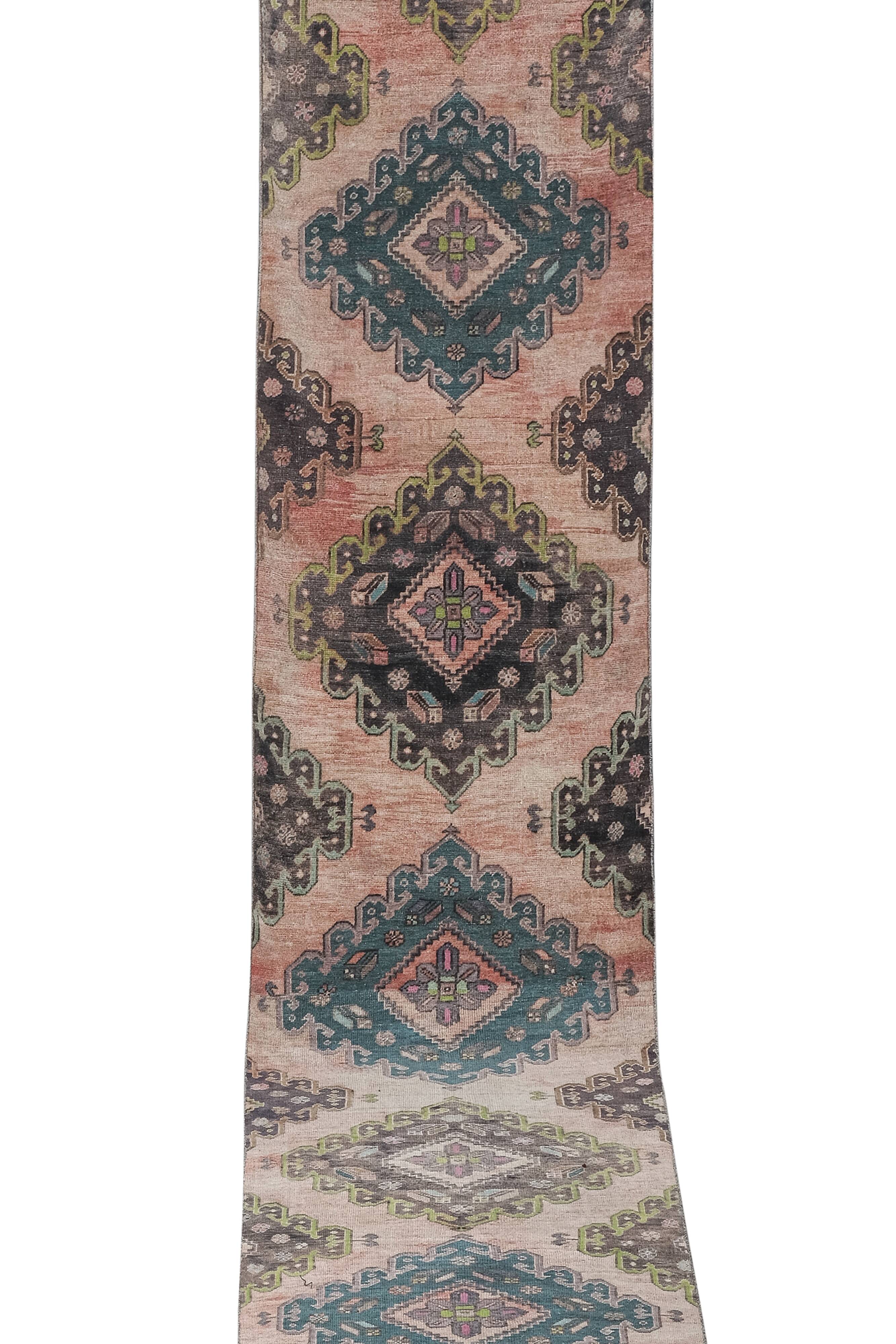 Vintage turkish rug from oushak, hand-woven 90x492 cm