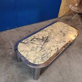 Italian design coffee table from the 70s, marble and chrome