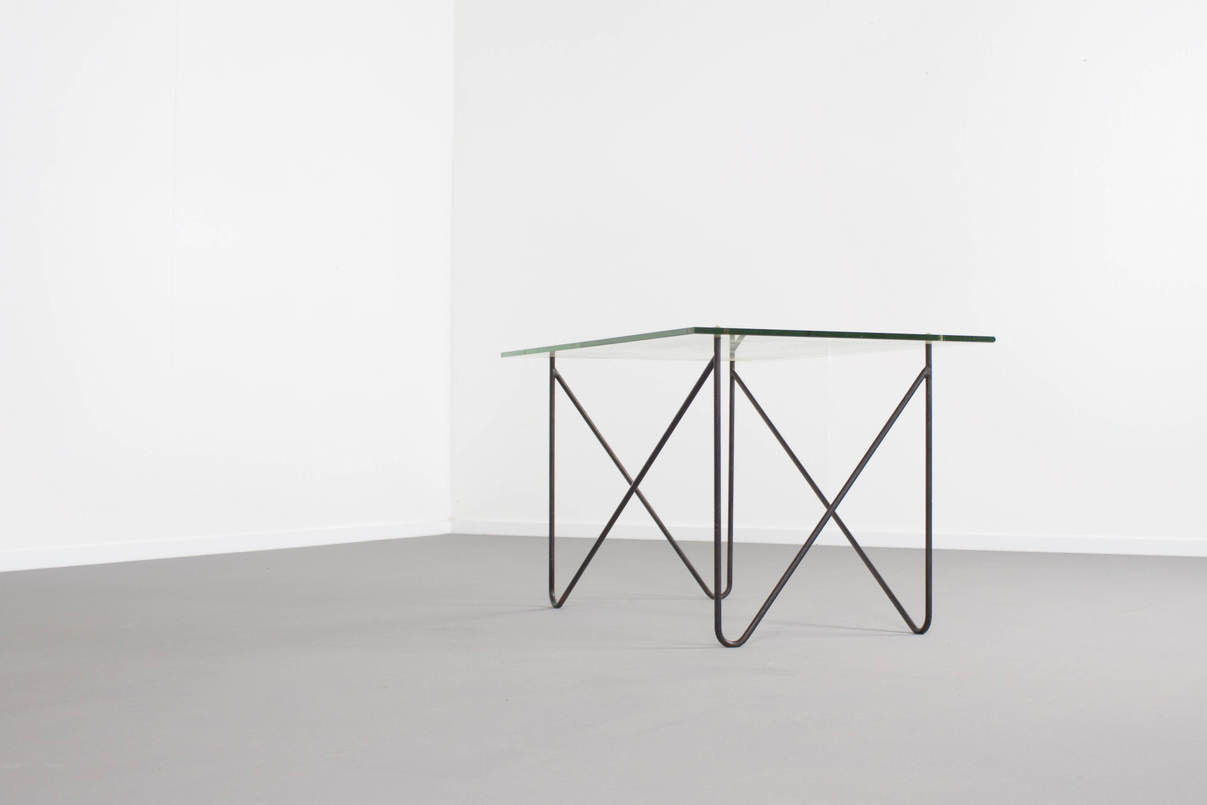 Midcentury Metal and Glass Table by Airborne, France, 1950s