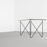 Table vintage en métal et verre par Airborne, France, 1950