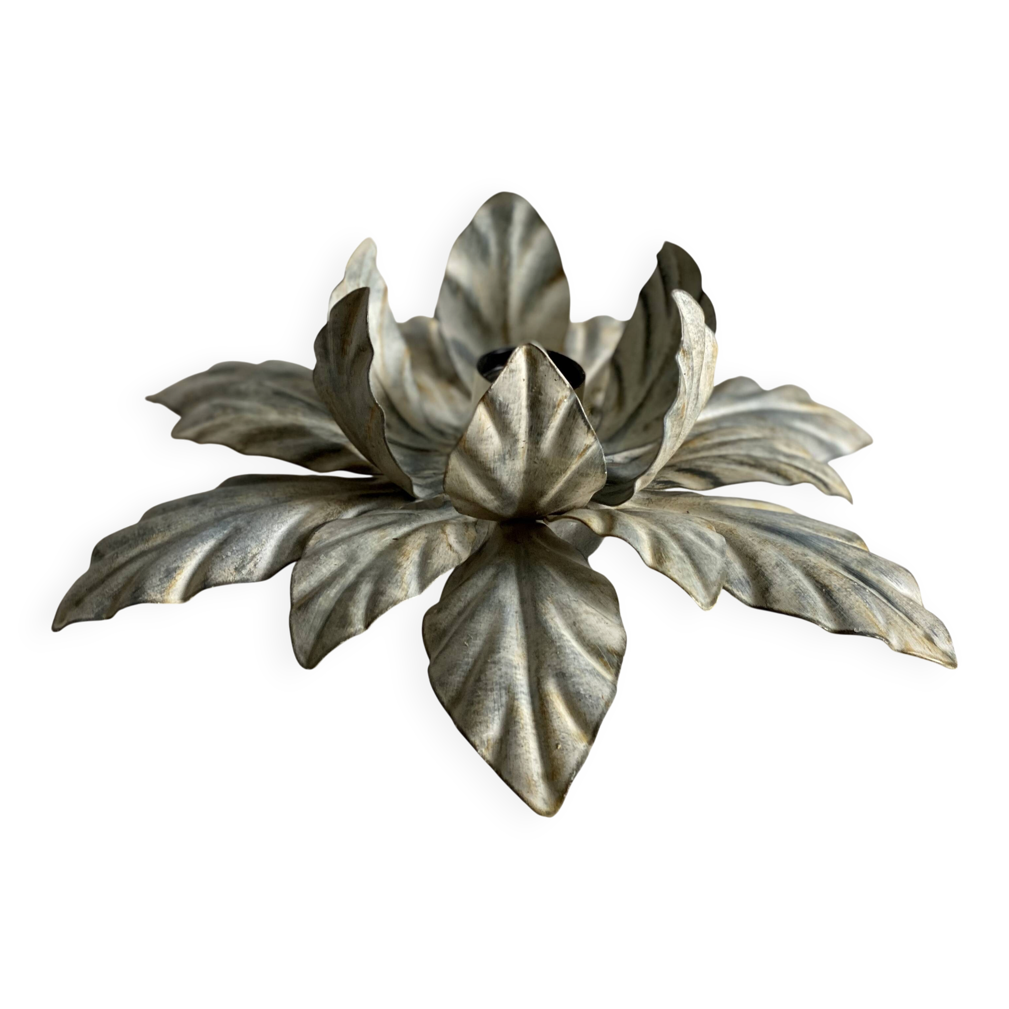 Vintage 1980 patinated metal flower wall light