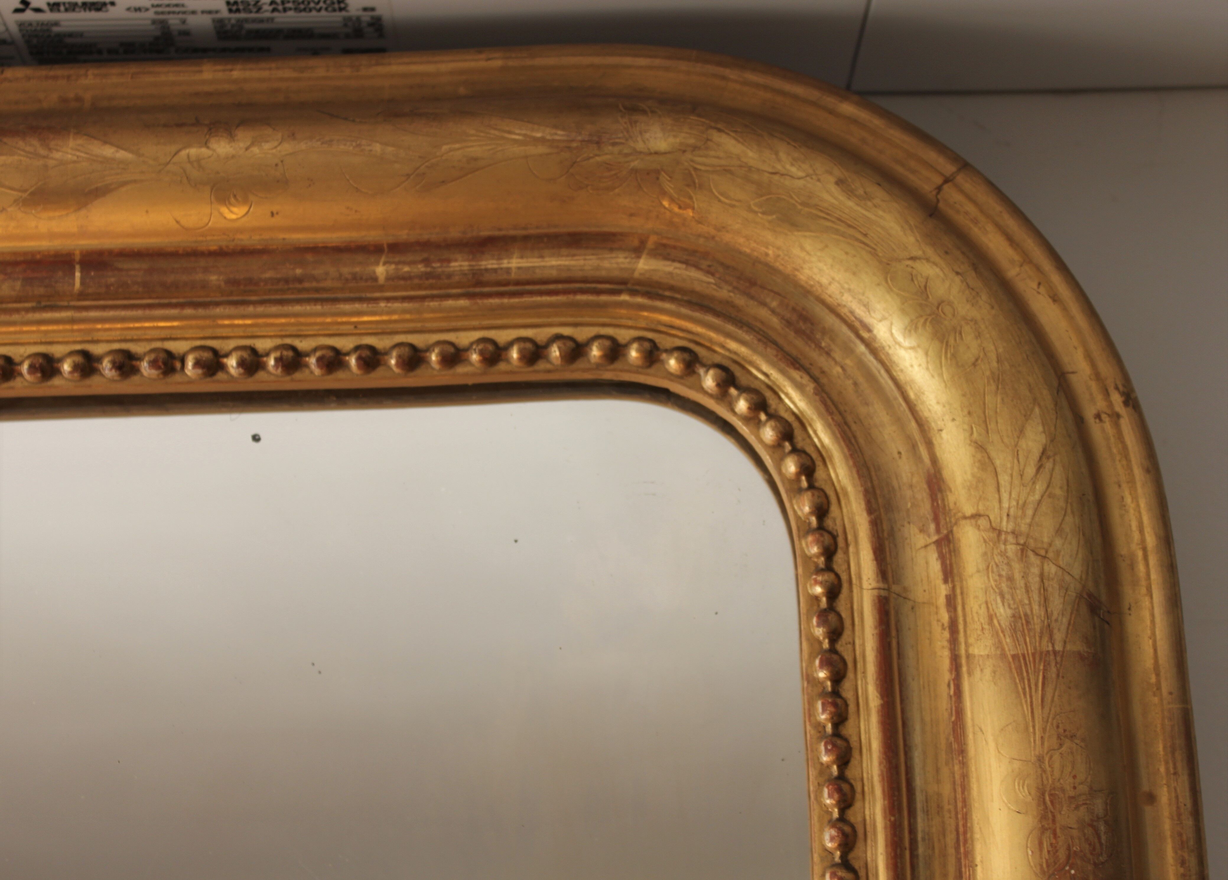 Gilded Louis Philippe mirror old with gold leaf, 126x90 cm